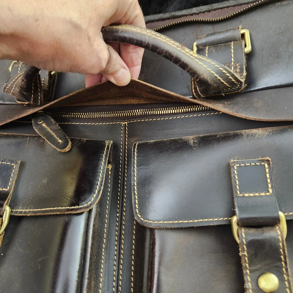 Ubant Dark Brown Full Grain Leather Messenger Bag Laptop Diatressed Satchel